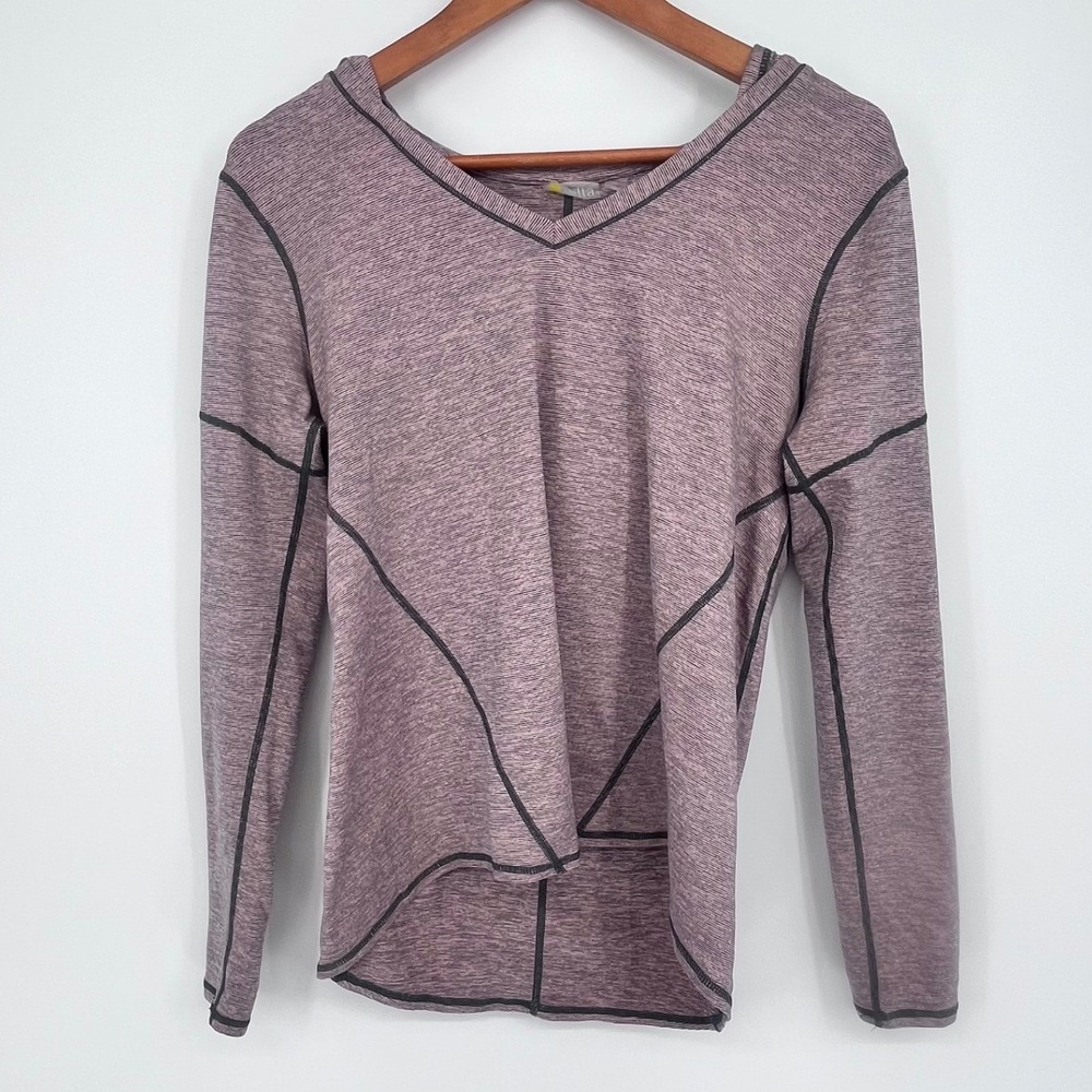 Zella Hoodie Top Women Medium Pink Space Dye V-Neck Long Sleeve Activewear Gym